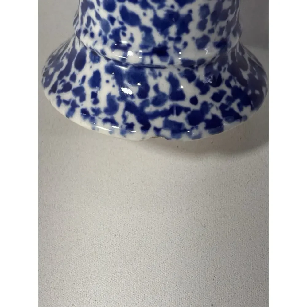 Antique Meco Czecho Slovakia Blue Spongeware Floral Art Pottery Vase 6